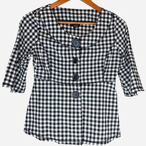 Rue21 Plaid Gingham Black & White Button Up Peplum Blouse